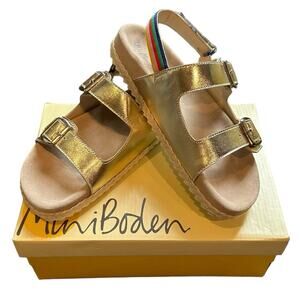 NEW Mini Boden Gold Espadrille Leather Sandals, Size 39 Women's 9